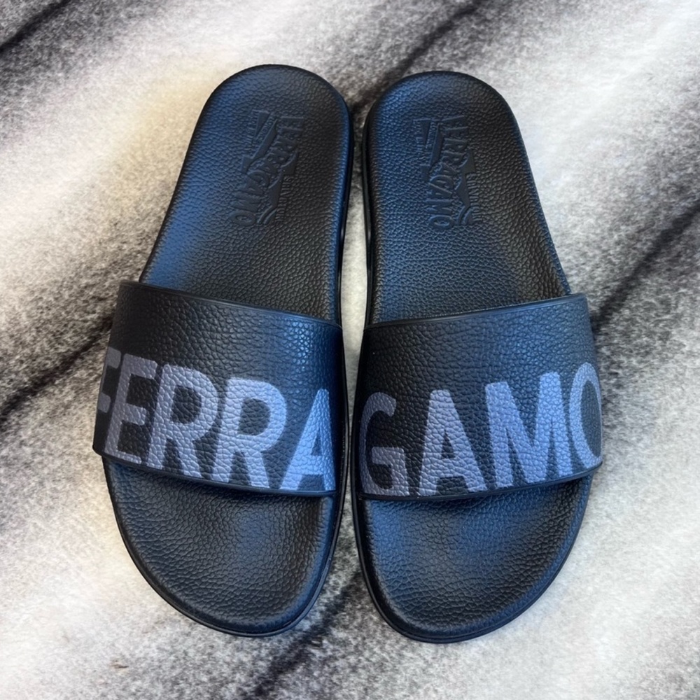 Salvatore Ferragamo Amos Logo Slide Sandals Black